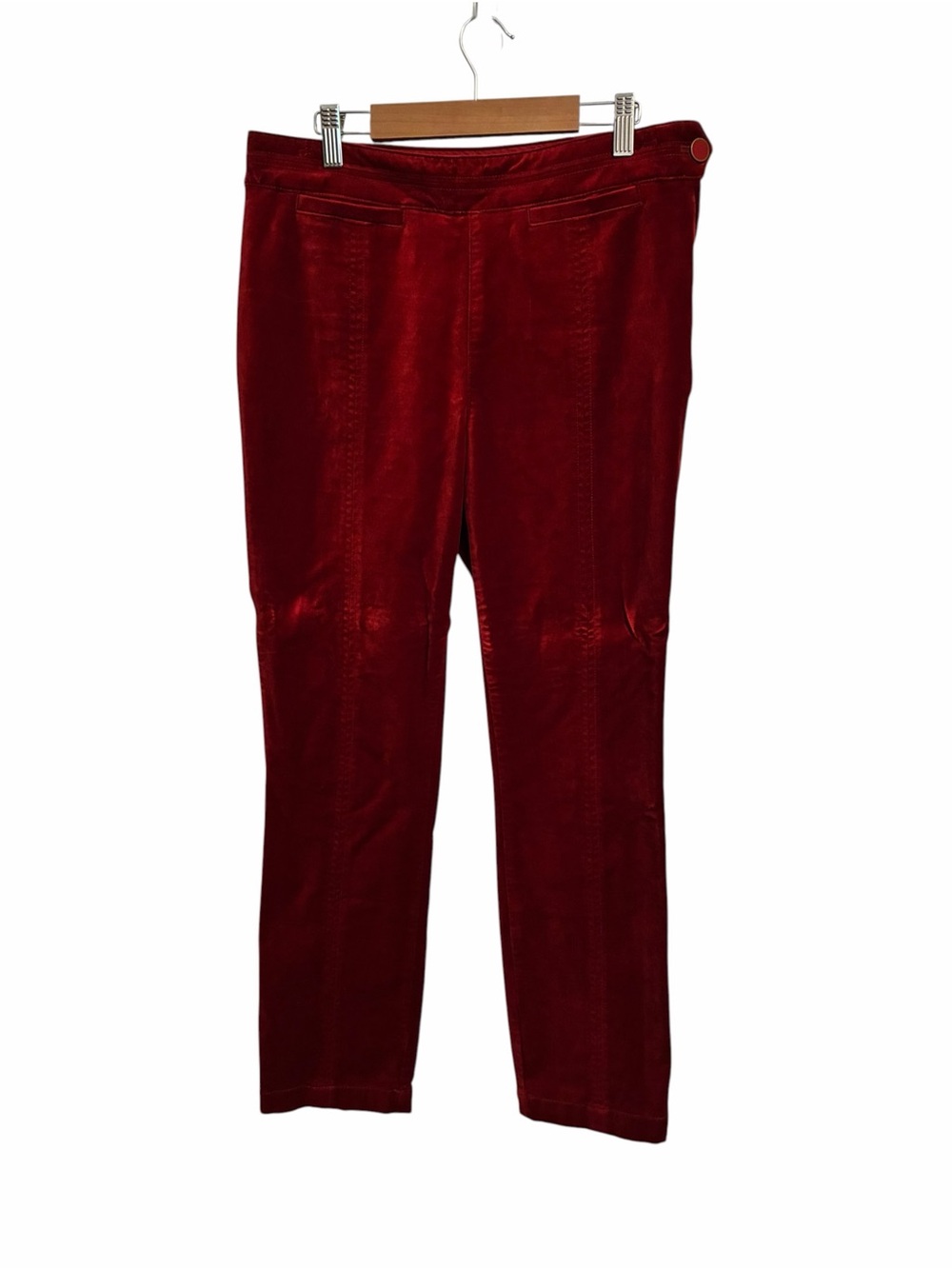 Anthropologie The Essential Slim Red Velvet High Rise Tapered Pants Size 6